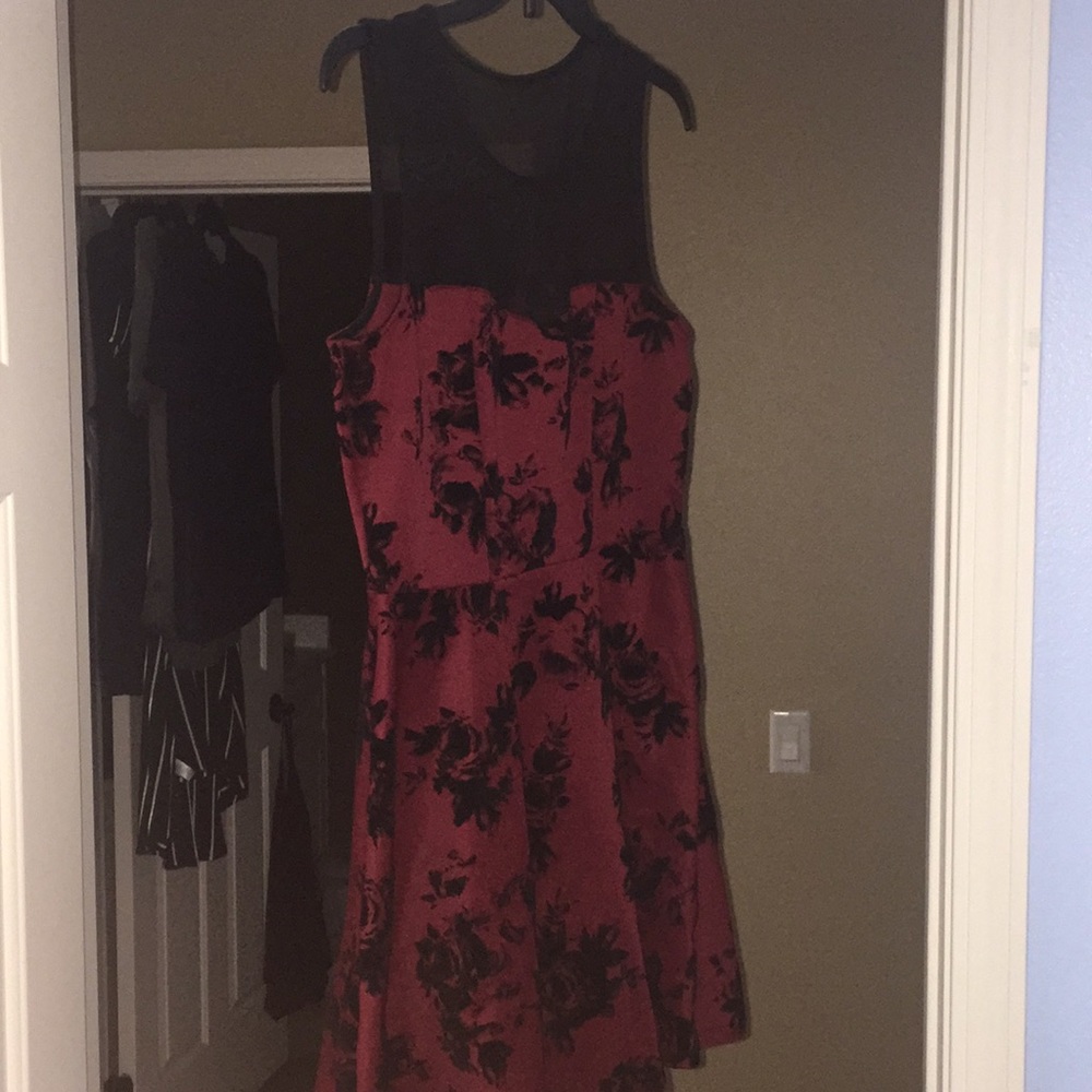Red floral print dress with mesh